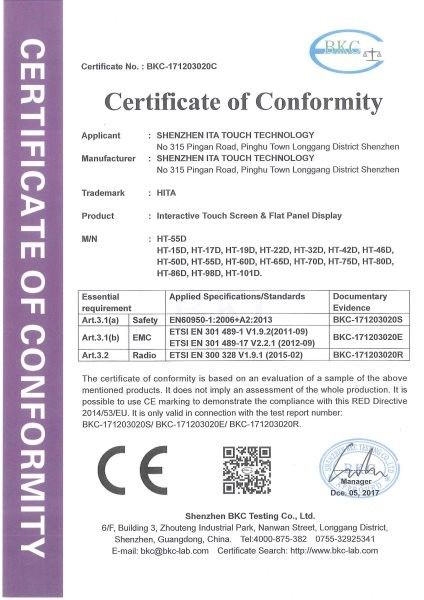 China Shenzhen Ita Touch Technology Co., Ltd. certification